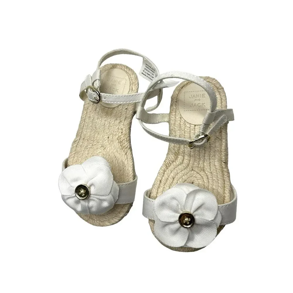 Janie‎ and Jack Toddler Girls Sandals Size 6 White Flower Jute Espadrille